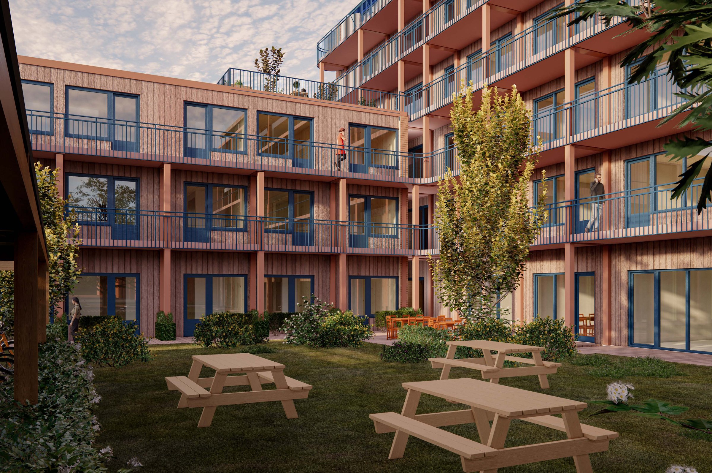 Impressie binnentuin en galerij — definitief voorlopig ontwerp