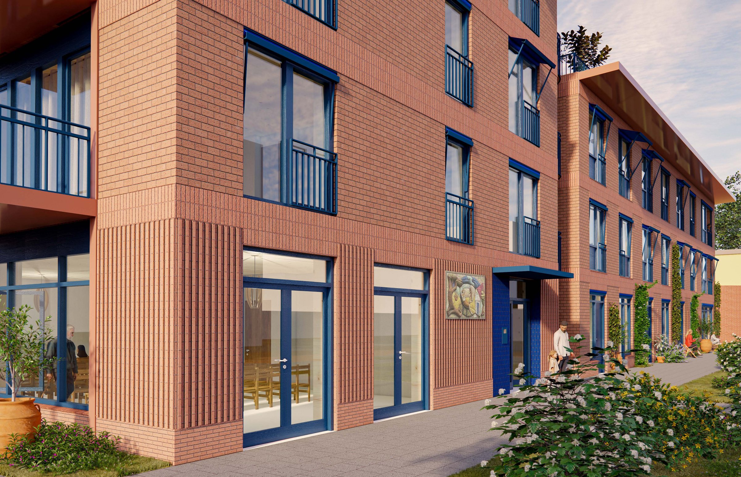 Impressie hoofdentree en gedeelde ruimte — definitief voorlopig ontwerp