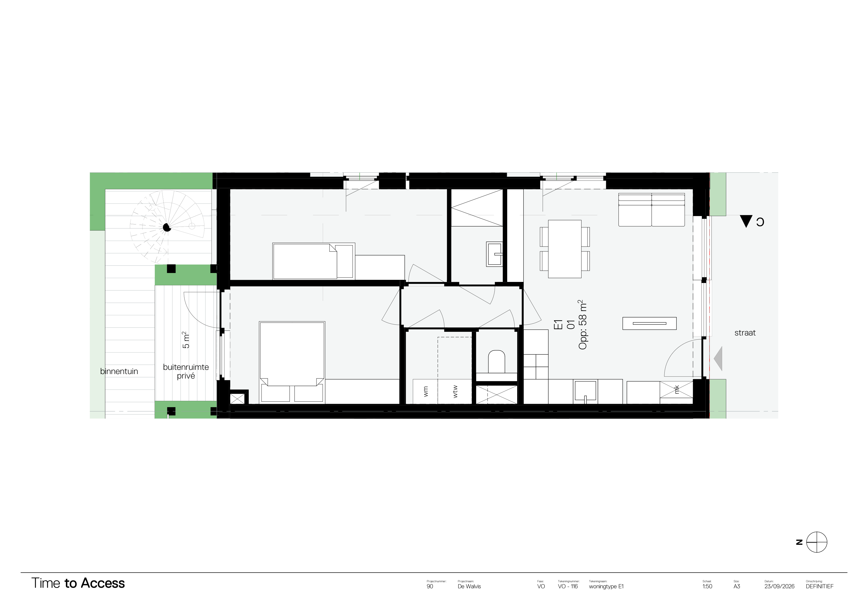 Plattegrond Type E1 — Ruim 58 m²